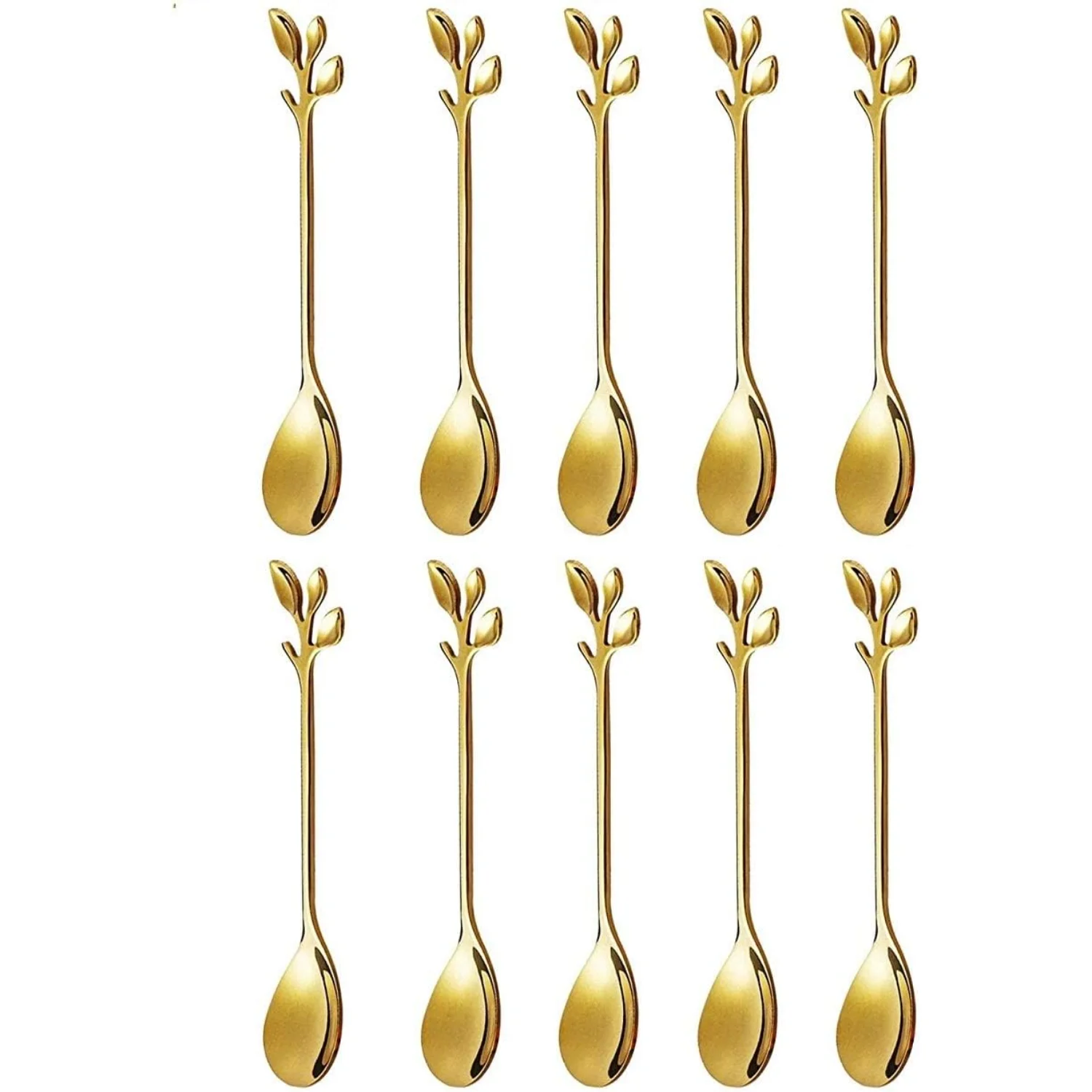 10 Pcs Stainless Steel Leaf Coffee Spoon Set - Creative Tableware Dessert Spoons for Stirring, Mixing, Sugar, Ice Cream