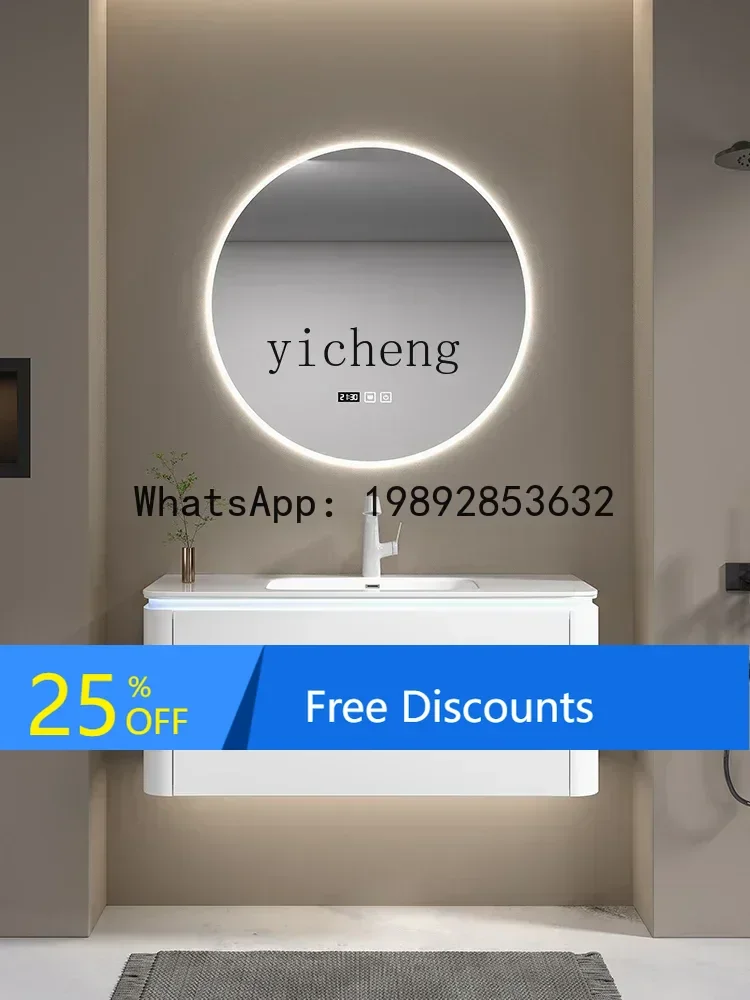 LYY White Ceramic Whole Washbin Bathroom Cabinet Washstand Smart Hand Washing Washbasin Cabinet Combination