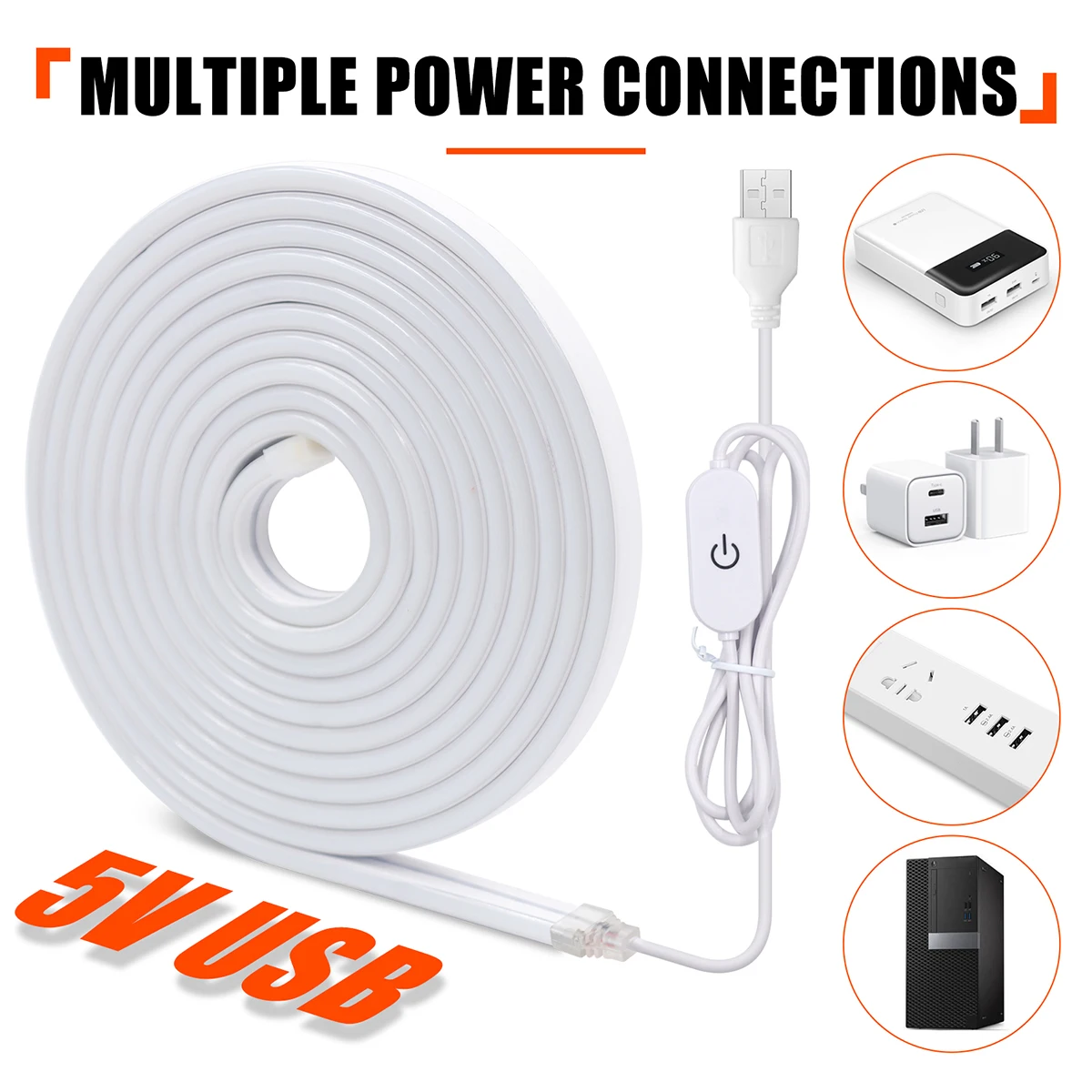 IP65 Waterproof Dimmable Neon LED Strip Light DC5V USB Touch/Dimmer/Switch 2835 120LEDs/m High Density Flex Room Linear Lighting