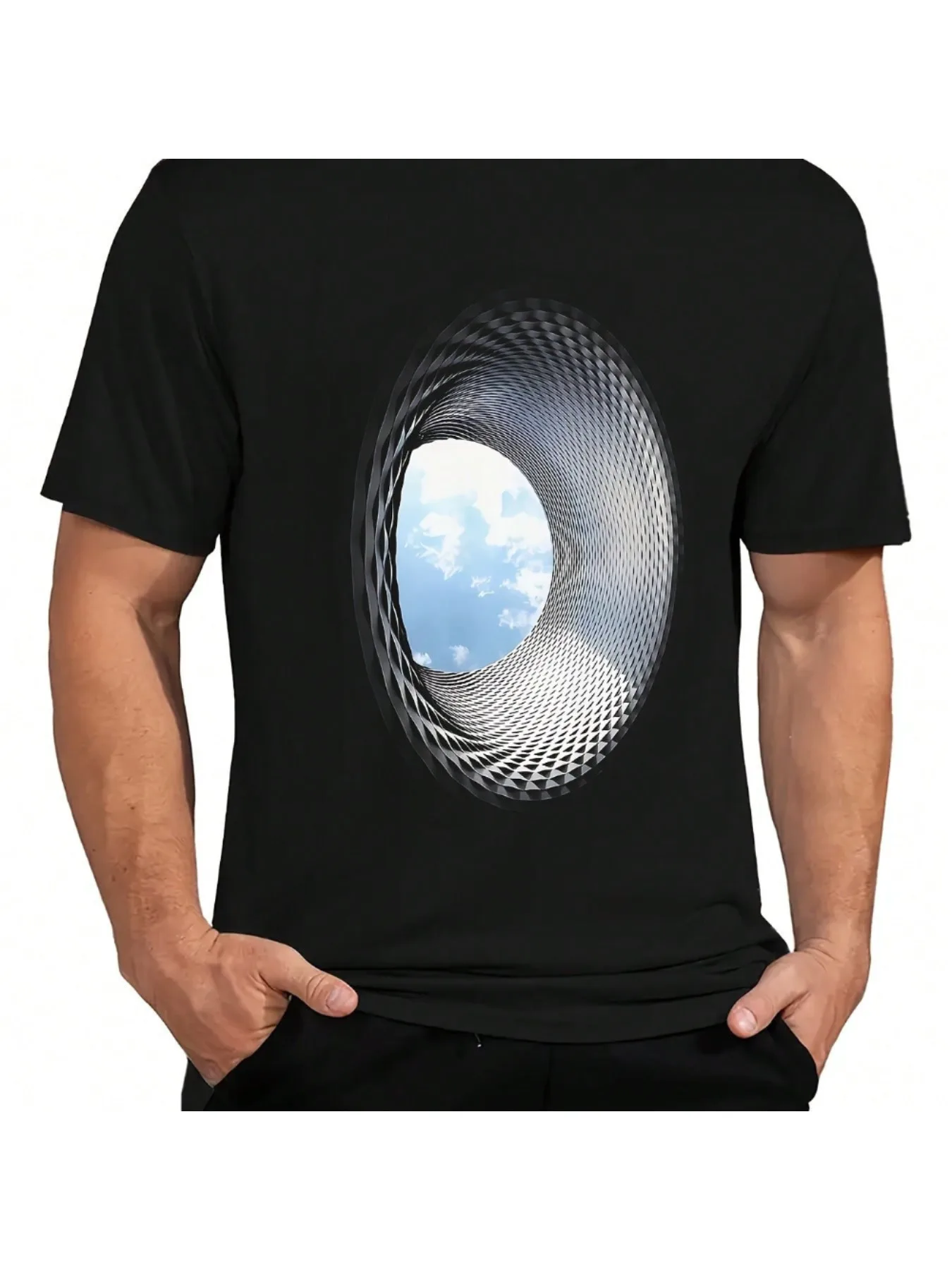 

Fashion Optical Illusion Graphic T-Shirt, Men'S Everyday Cotton T-Shirt, 220g Pure Cotton, Trendy And Comfortable