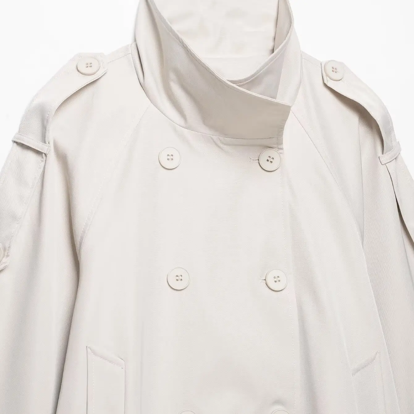 Fashionable Versatile Stand Collar Double Breasted Windbreaker Coat ZR Autumn New Arrival Women's Standard Fit Polyester Jacket