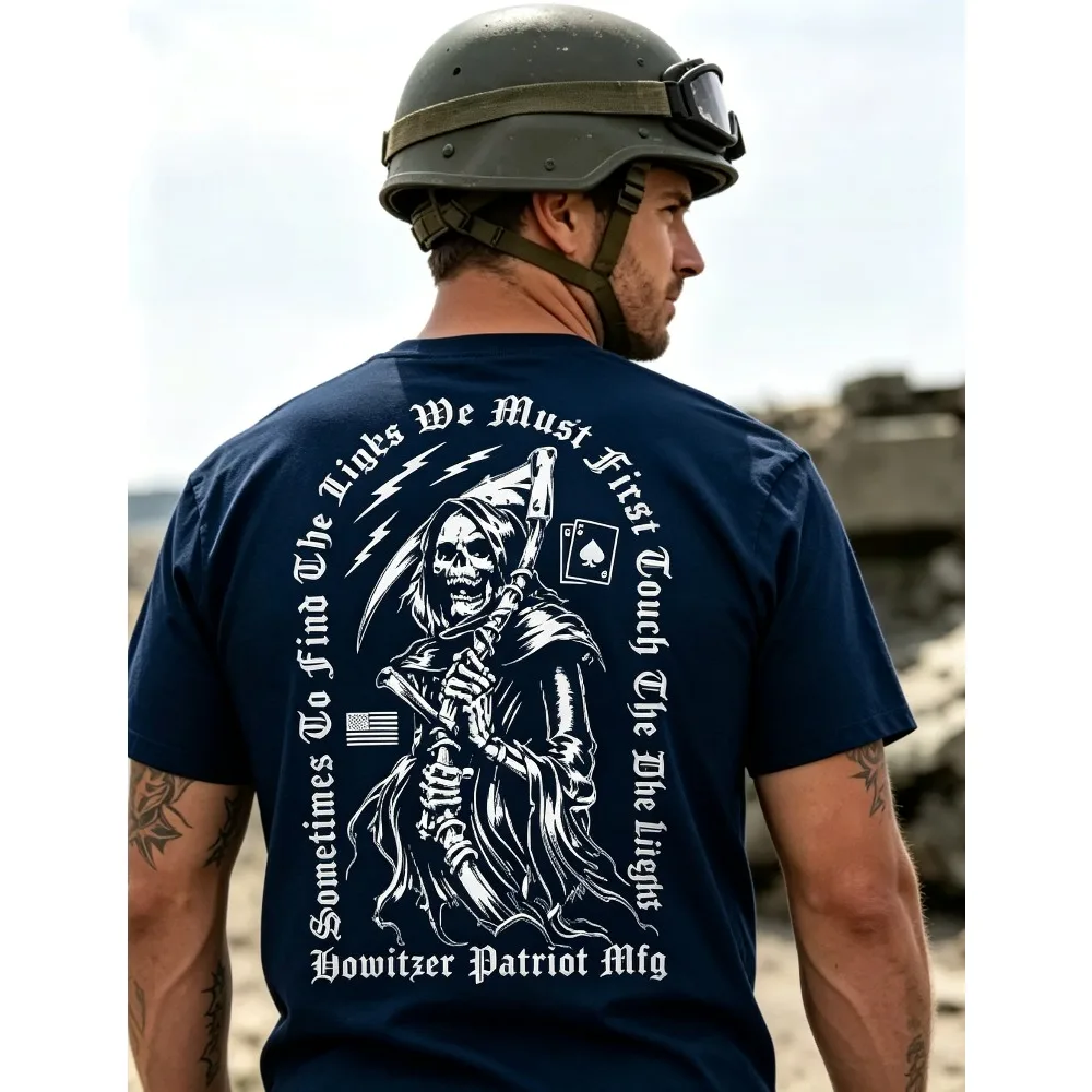 2026 New Grim Reaper Ace Theme Drop Shoulder T-shirt, Large Back Scythe Reaper Print Tactical Dark Street Loose Unisex Cool Tops