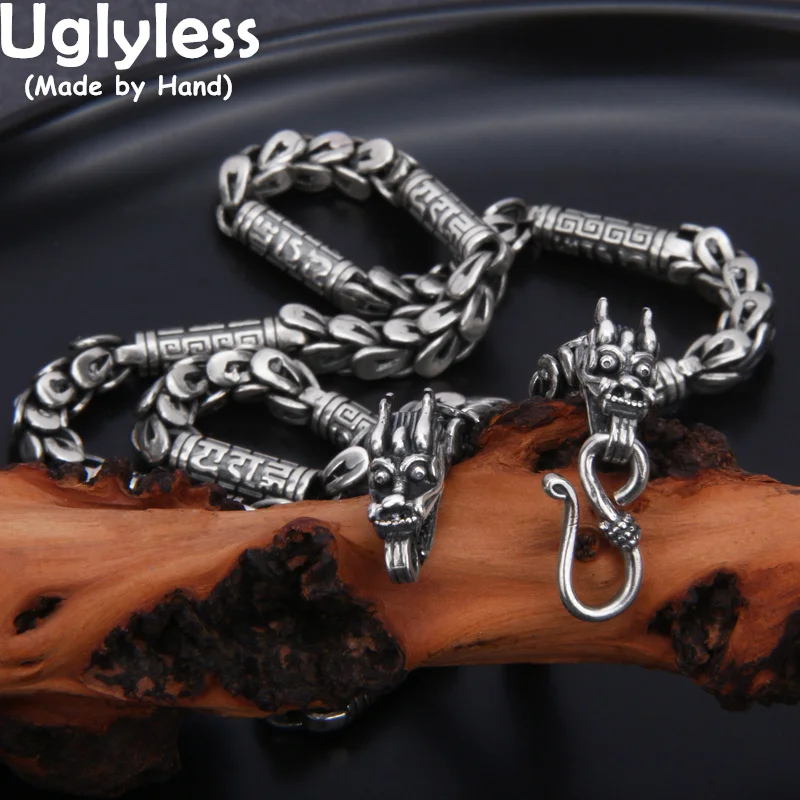 

Uglyless Vivid Dragon Dragonscale Jewelry Sets Men 5MM Thick Bracelets Necklaces NO Pendants 925 Sterling Silver Dragons Chains