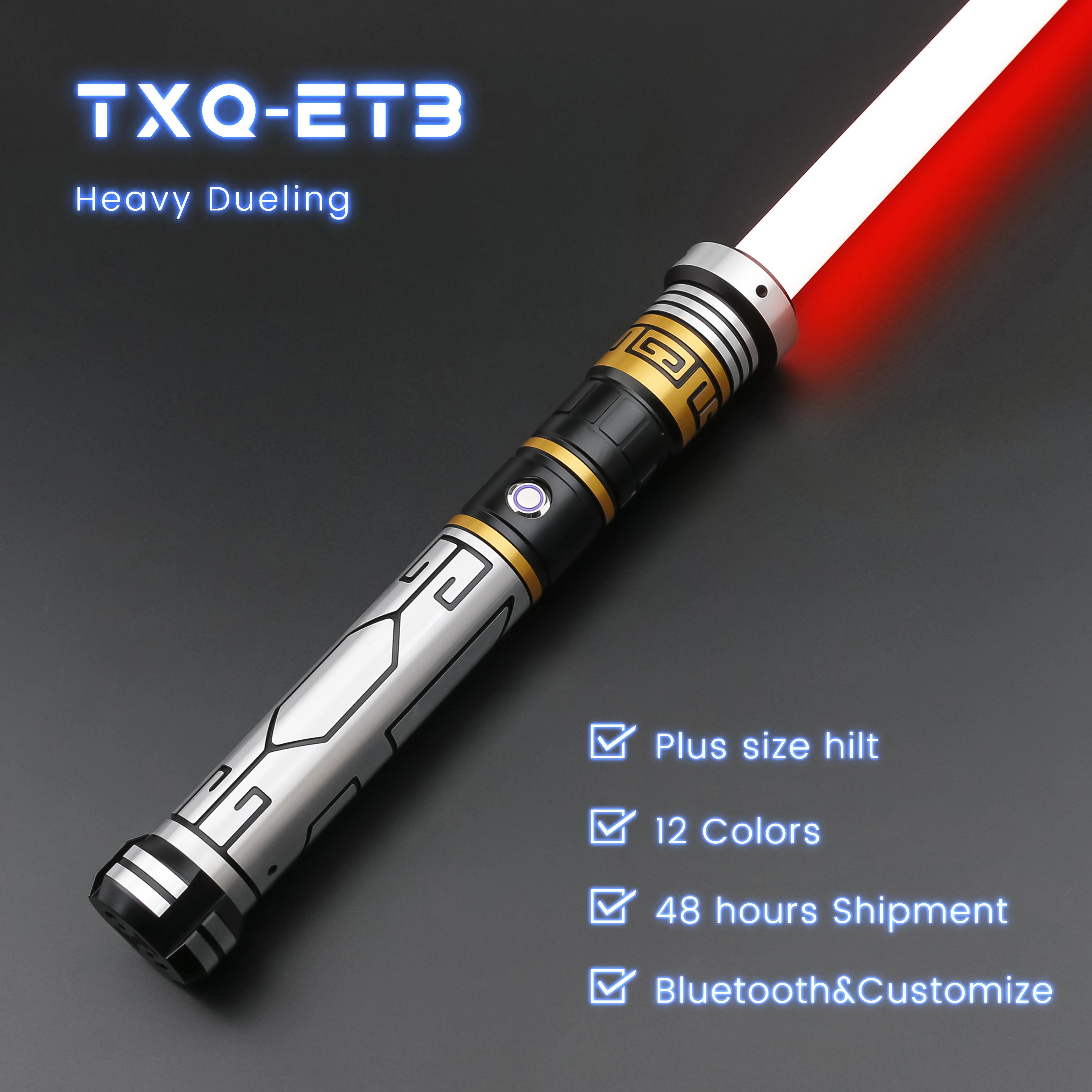 

TXQSABER Smooth Swing ET3 Lightsaber Combat RGB Blade 82cm/92cm Metal Hilt Proffie 2.2 SNV4 Pixel Laser Sword Jedi Cosplay Toys