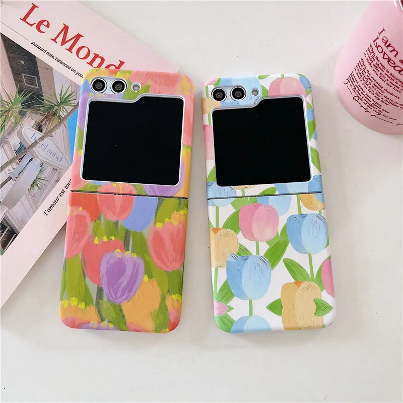 Ins Korean Fashion Flower PC Phone Case For Samsung Galaxy Z Flip 5 Case For Galaxy Z Flip 4 Cover Z Flip 3 Capa Z Flip5 Case