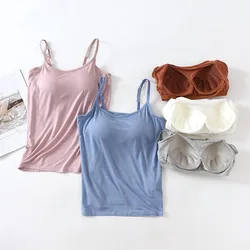 2024 NEW Women Padded Soft Casual Bra Tank Top Women Spaghetti Cami Top Vest Female Camisole With Built In Bra