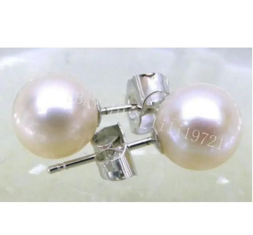 

TOP PERFECT ROUND 7.5MM AAAA WHITE AKOYA PEARLS EARRING WHITE 925silver