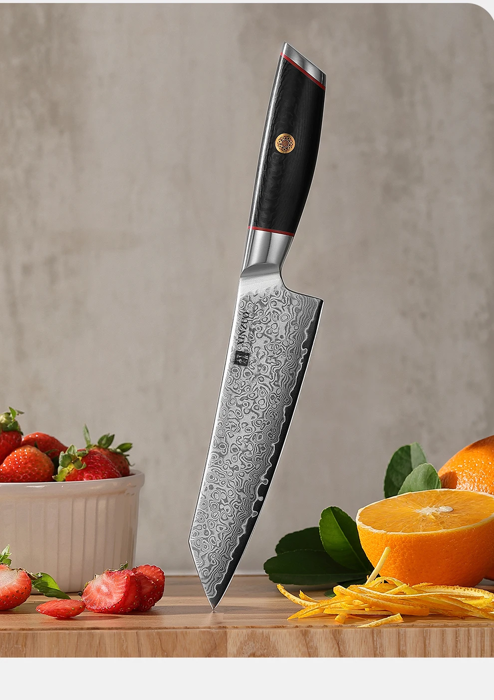 XINZUO 5,8 Zoll Bunka Messer 67 Lagen Damaszener Stahl 10Cr15CoMoV Kern 60 HRC Carbonfaser G10 Griff – Detail 3