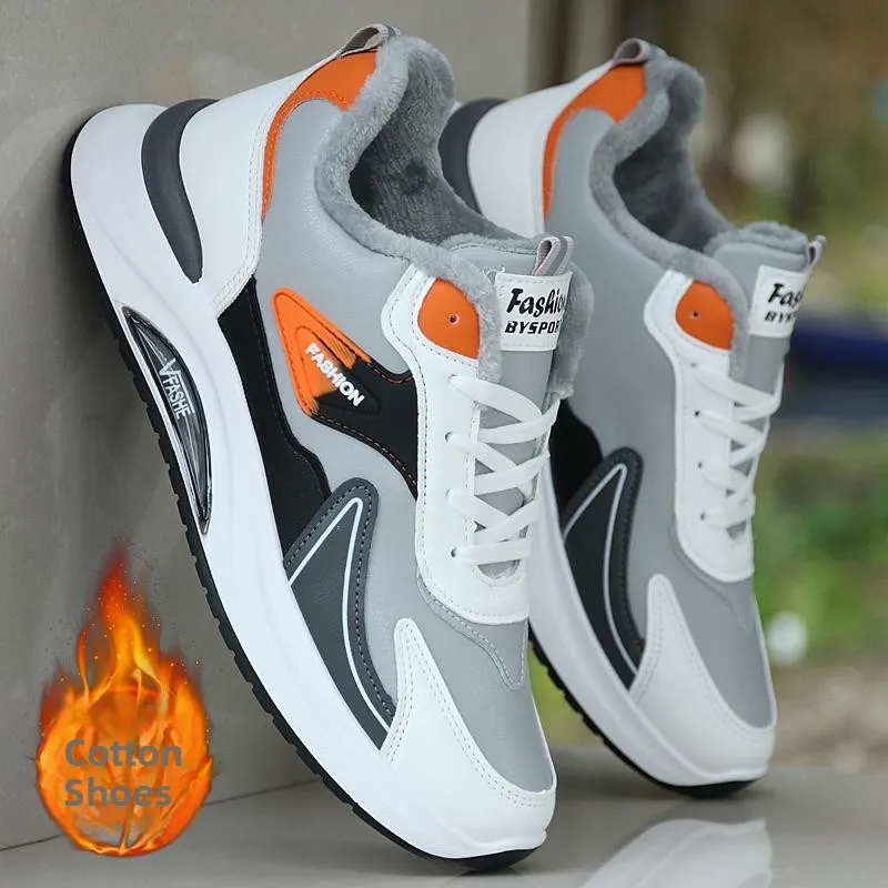 

Waterproof Fleece Lined Leather Sport Shoes Casual Running Shoes Soft Bottom Wear Resistant Autumn Winter Men's Shoes