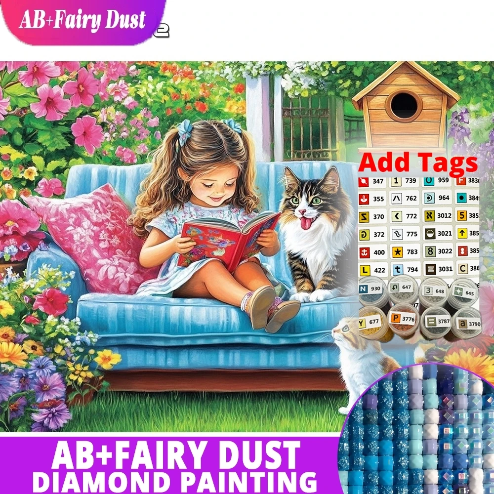 

AB Fairy Dust DMC stickers Diamond Mosaic Landscape Full Drill New Arrival Embroidery Girl Picture Rhinestones Painting Garden C
