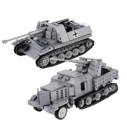 WW2 Military Tank Building Blocks B16 Tracked Light Armored Vehicle Artillery Car Set MOC Assembly Toys for Boys