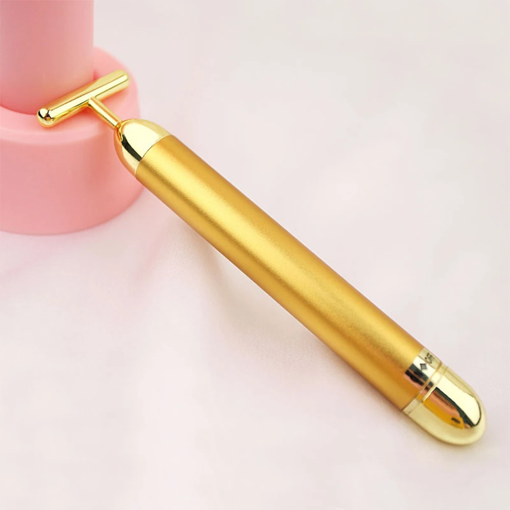 

24k Gold Facial Slimming Face Beauty Bar Pulse Firming Facial Roller Massager Lift Skin Tightening Wrinkle Vibrating Tool