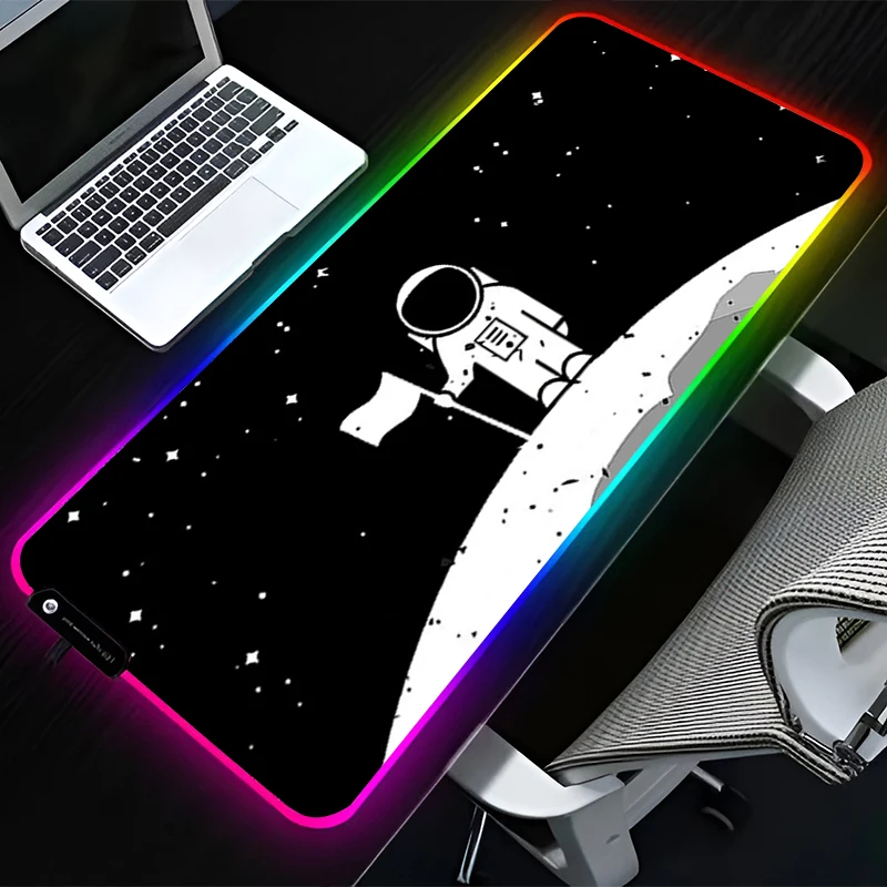 RGB LED Mouse Pad Rubber Mousepad Computer Gaming Accessories Keyboard Pad Office Non Slip Desk Outer Space Astronauts Mouse Mat