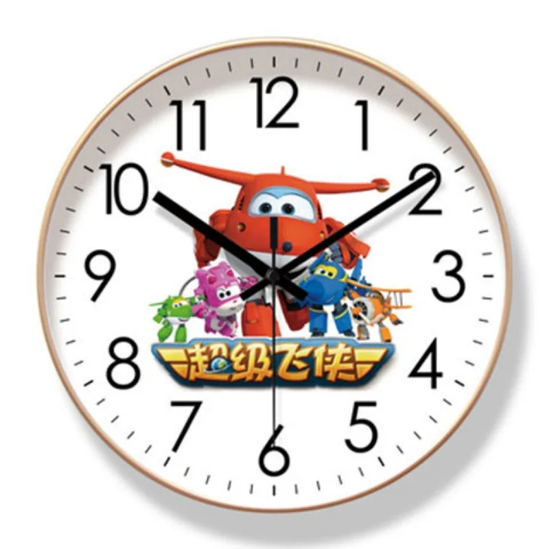 Super Wings Round Cartoon Quartz Home Clock Silent Travel Time Versatile Fashion Children\'s Bedroom Early Education Wall Clock