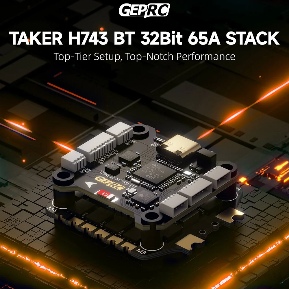 

GEPRC TAKER H743 BT 32Bit 65A Stack for RC Plane Electronic Chip Accessories with H743 BT FC/H65_8S_32Bit 65A 4IN1 ESC