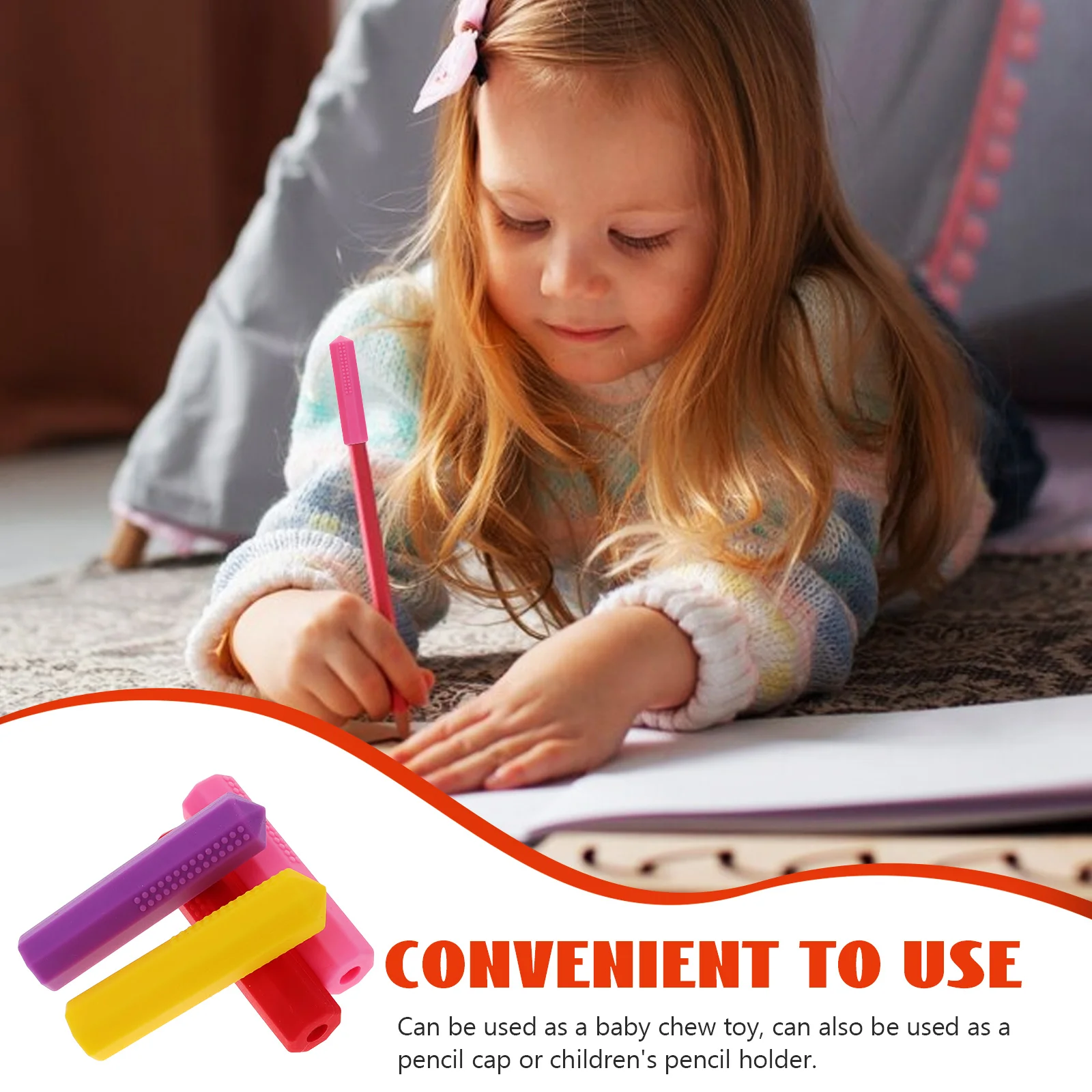 4 قطع من أقلام الرصاص المصنوعة من السيليكون المضغ لحماية التسنين للأطفال الصغار ومستلزمات مكتبية للمدرسة #4