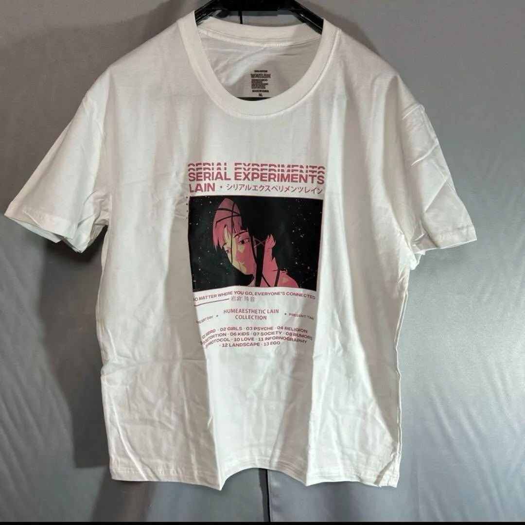Camiseta Lain de experimentos en serie de anime japonés, talla XL, blanco, nuevos regalos, Tops, ropa para hombre