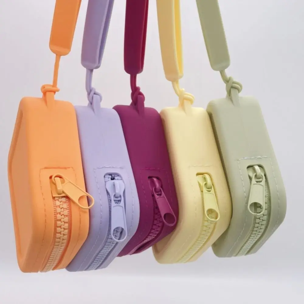 Solid Color Silicone Square Coin Purse INS Waterproof Small Item Bag Mini Data Cable Storage Bag Earphone Storage Bag Women