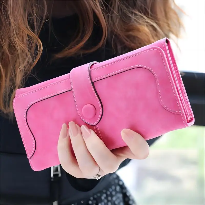 

2023 New Vintage Soft Leather Long Women's Wallet Korean Solid Color Portable Multi functional Hasp Handbag