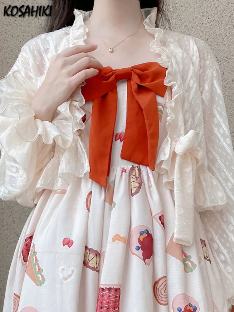 KOSAHIKI Japanese Lolita Chiffon Cardigan Summer Sun Protection Clothing Lace Shirt Women Tops JK Sweet Cosplay Cover-up Blusas