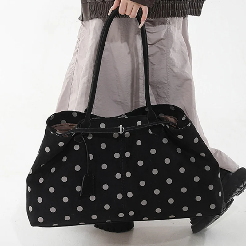 Vintage Polka Dot Pattern Tote Bag Large Capacity Fashion Magnetic Buckle Closure Casual Women Shoulder Bag Daily Commute Bag