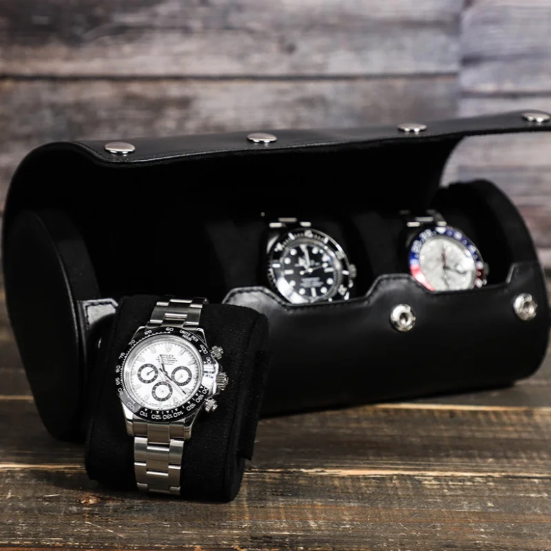 Genuine Leather Watch Box Portable Travel Wristwatch Storage Box Black Cowhide Dust-Proof  Drop-proof​ Storage Case
