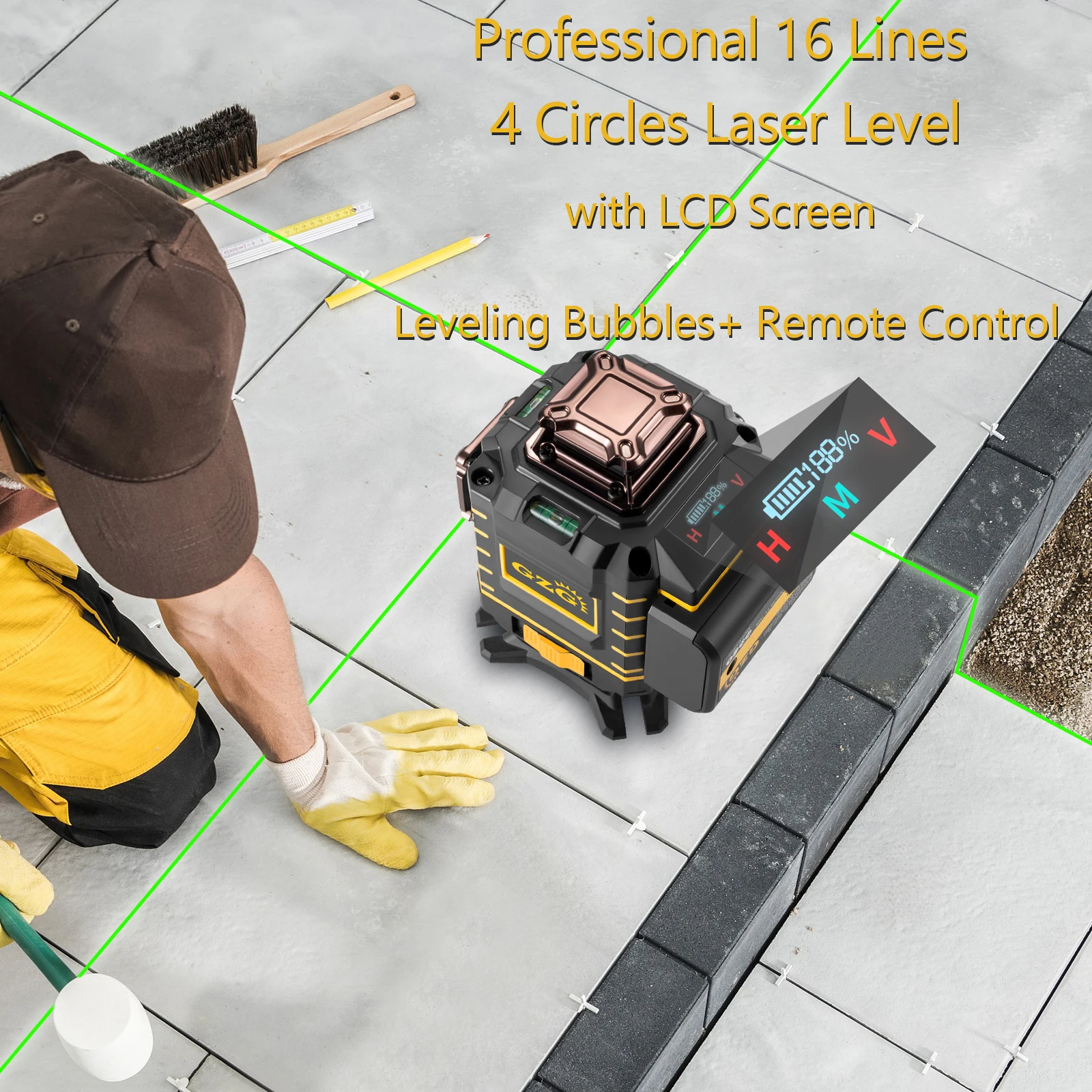 GZG 16-Line 4D Green Laser Level with High-Precision Vertical and Horizontal Lines