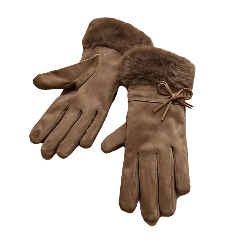 Practical Fleece Lined Faux Fur Gloves Bow Decoration One Size Touch Screen Gloves Winter Thick Warm Gloves For Women