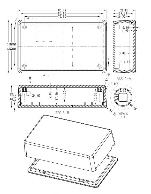 86x51x21.5mm LK-C18プラスチックハウジング,電子機器プロジェクト用のプラスチック製DIYボックス