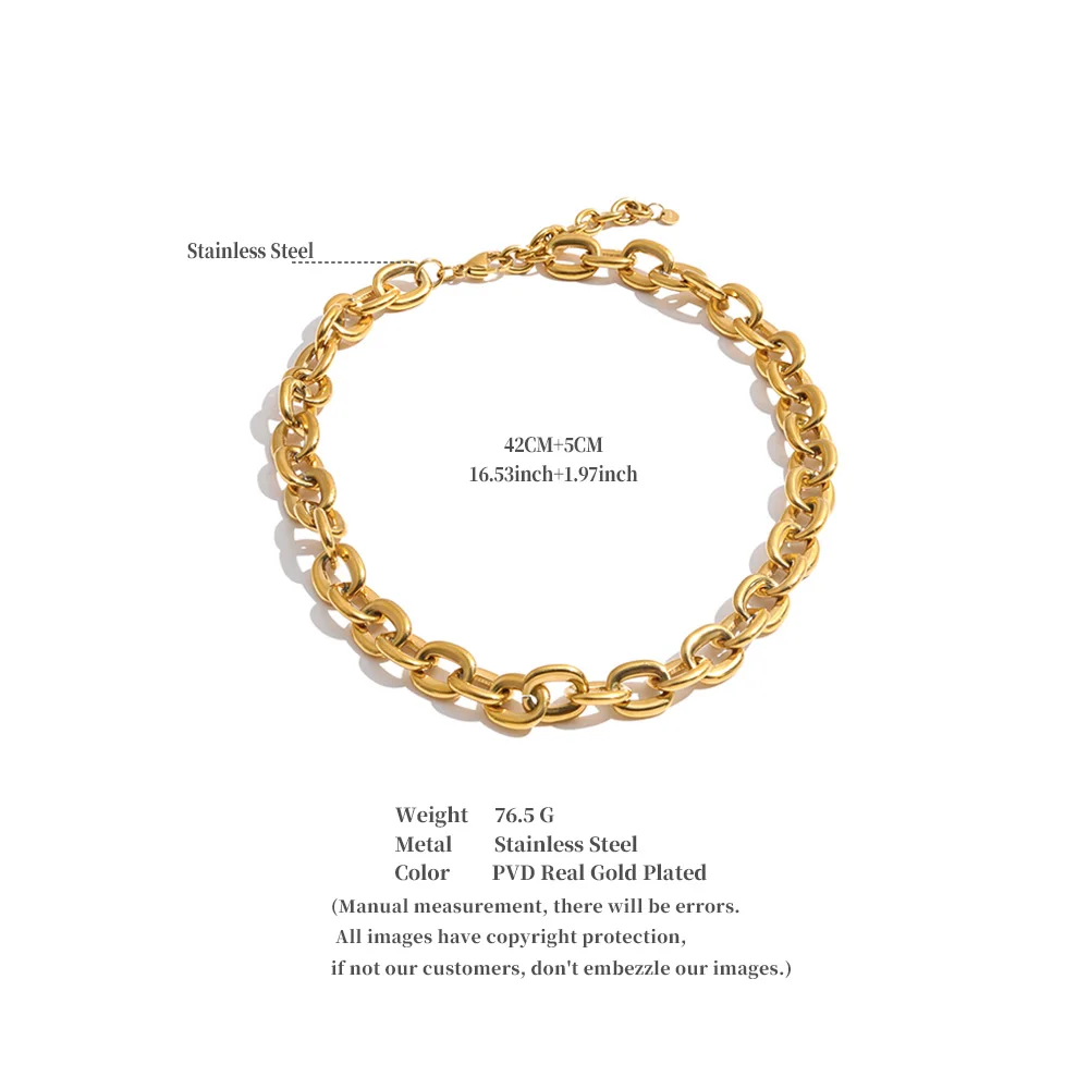 Yhpup Statement-Halskette aus Edelstahl mit Metallkette, PVD-beschichtet, wasserdicht, strukturiert, lässiger, trendiger Schmuck – Detail 1