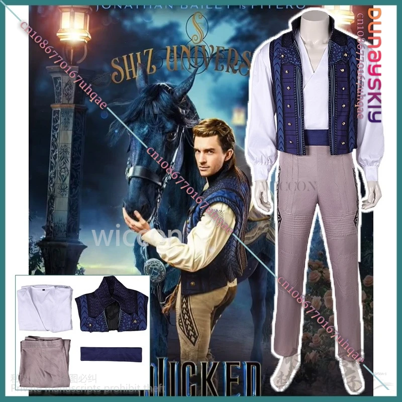 Anime Film Cosplay Wicked Fantasia Prins Fiyero Kostuum Volwassen Mannen Vermomming Shirt Broek Vest Riem Voor Halloween Aangepast