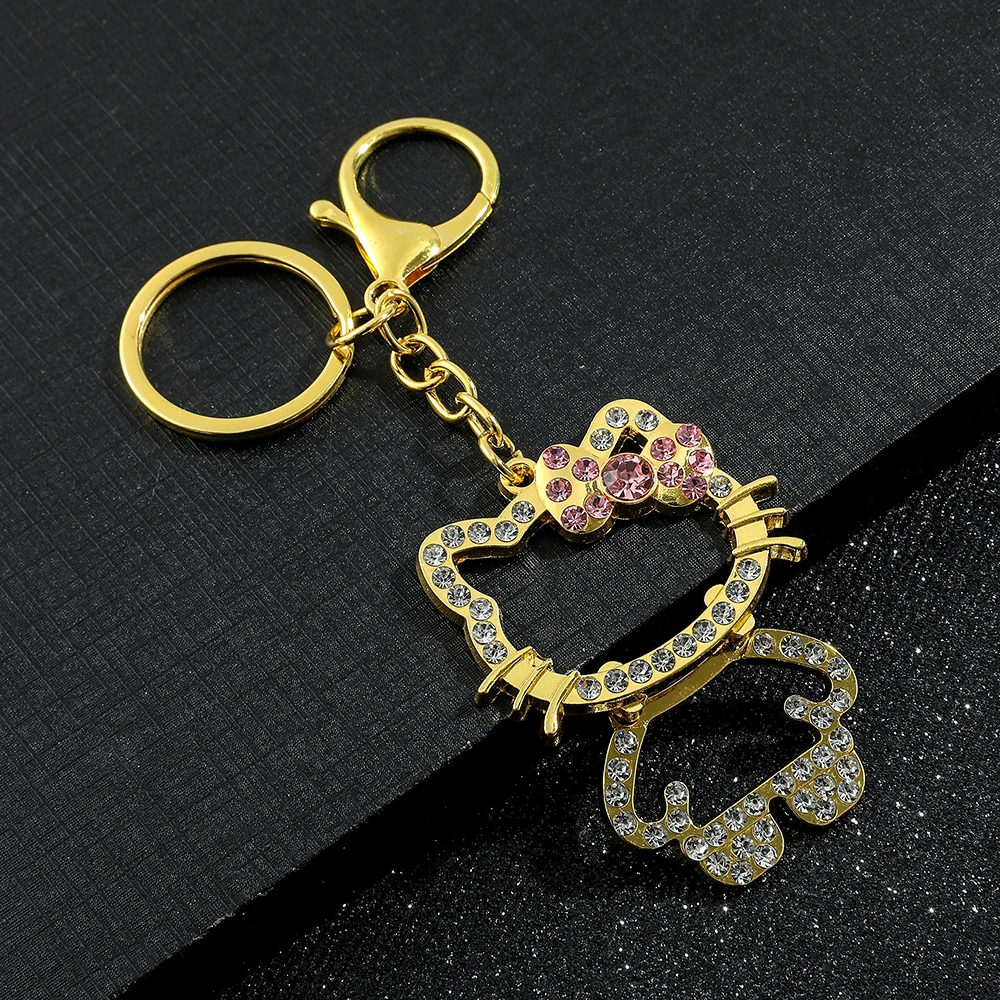 Sanrio Cartoon Kawaii My Melody Hello Kitty Rhinestone Cute Car Keychain Metal Bag Pendant Keychain Ring For Women Gifts