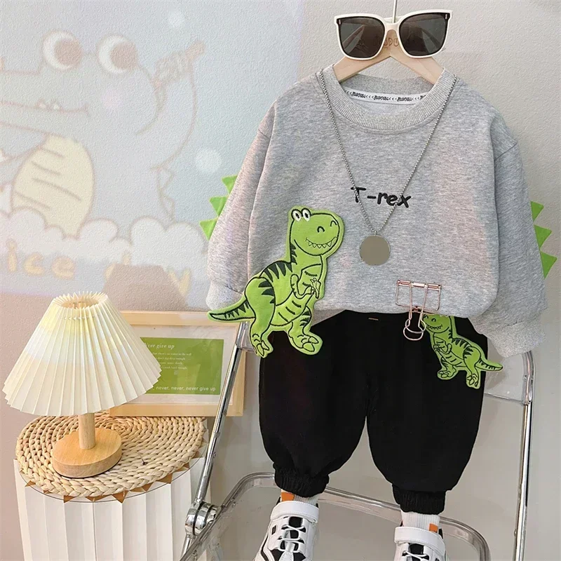 

2023 Autumn Baby Boys Girls Clothing Sets Cartoon Dinosaur Kids T Shirt Trousers Children Sportswear Kids Clothes Infant Outfits