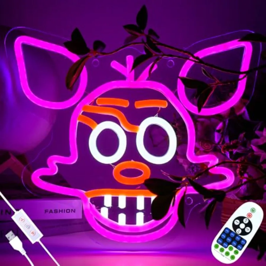 

Remote Control Fnaf Fox Neon Sign for Wall DecorFive Nights LED Neon Lights for Game room Gaming Room Room Bar Decoration Timer