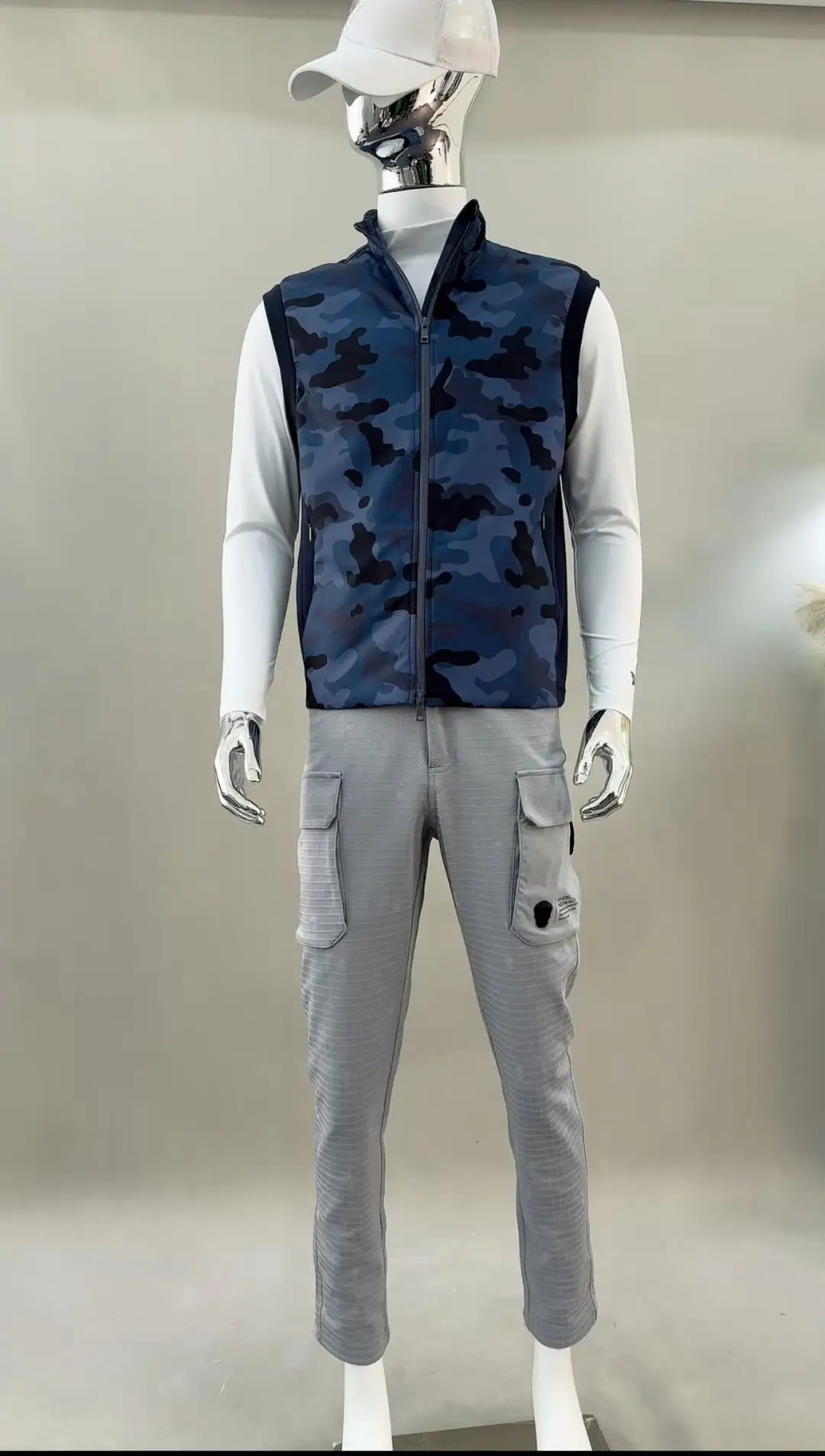 Male Golf Wear Camo Print Sleeveless Vest Quick Dry Wrinkle Resistant Slim Fit Casual Sport Top