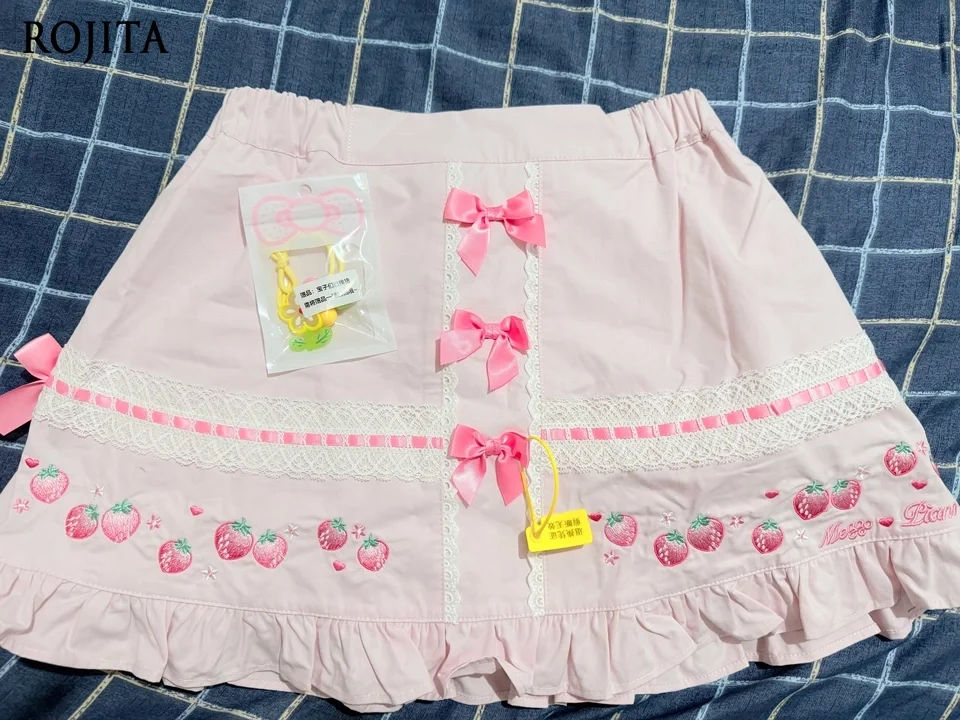 

Новая летняя короткая юбка в японском стиле 2026 года с милым бантом, клубничным кружевом и объемной вышивкой, для девочек, в стиле Y2K, женская короткая юбка