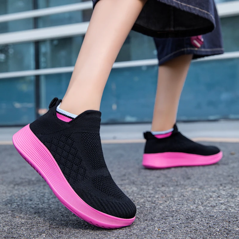 High Top Knit Sneakers Men Women Breathable Men's Running Shoes Comfortable Slip-on Sock Shoes Unisex Platform Casual Sneakers