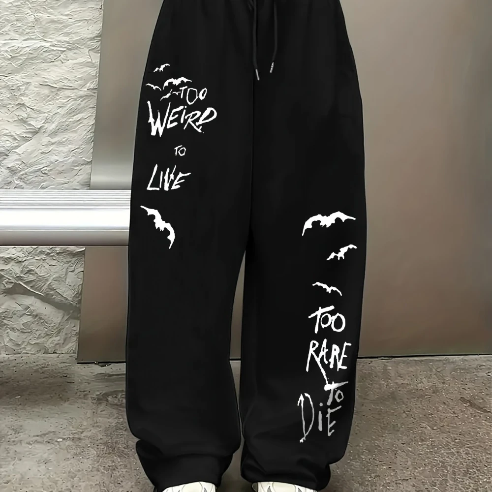 Ladies' Casual Polyester Sports Pants with Bat and Letter Print Design Suitable for Spring and Autumn Wide Leg Pants