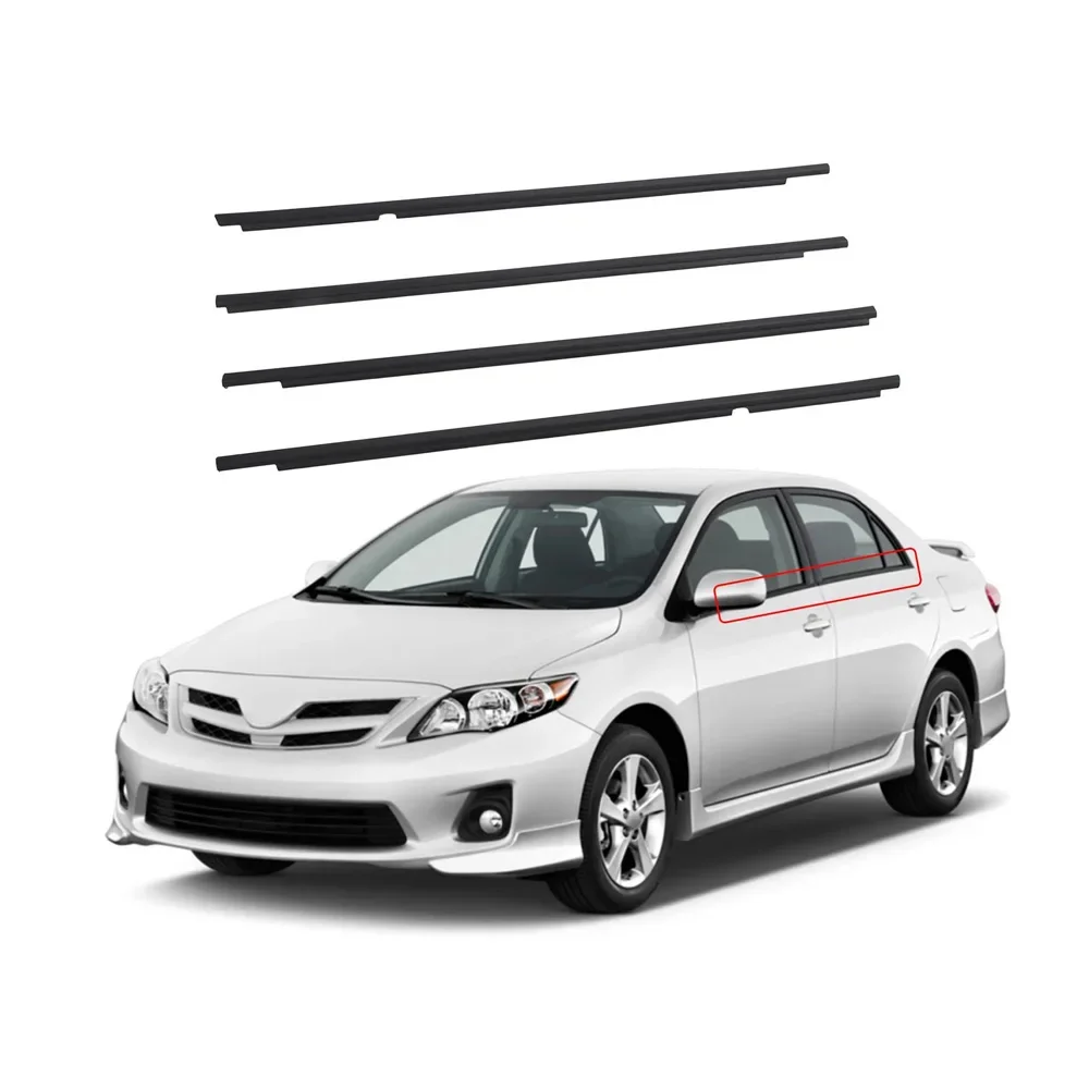 4 Pcs Black Window Outside Rubber Weatherstrip for Toyota Corolla 2009-2012 Waterproof Pressure Sealing Belt Moulding Rubber