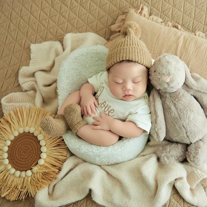 Newborn Photography Props Home Nordic Style Outfit Set Cute Bunny Doll Knitted Blanket Decors Set for Baby Studio Photoshoot