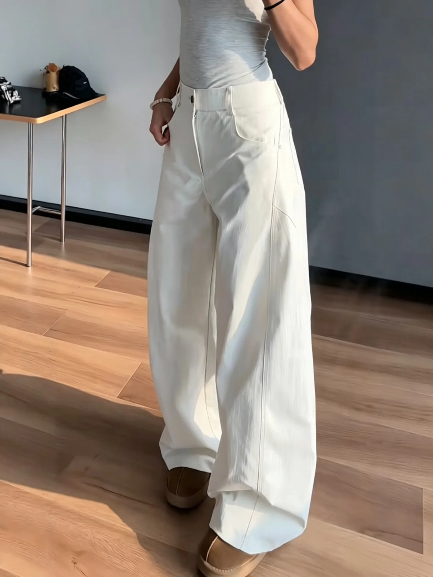 Cleanfit White Slanted Cut Knife West Pants Men Women Summer Design Straight Wide Leg Baggy Casual Trousers Fashionable City ...