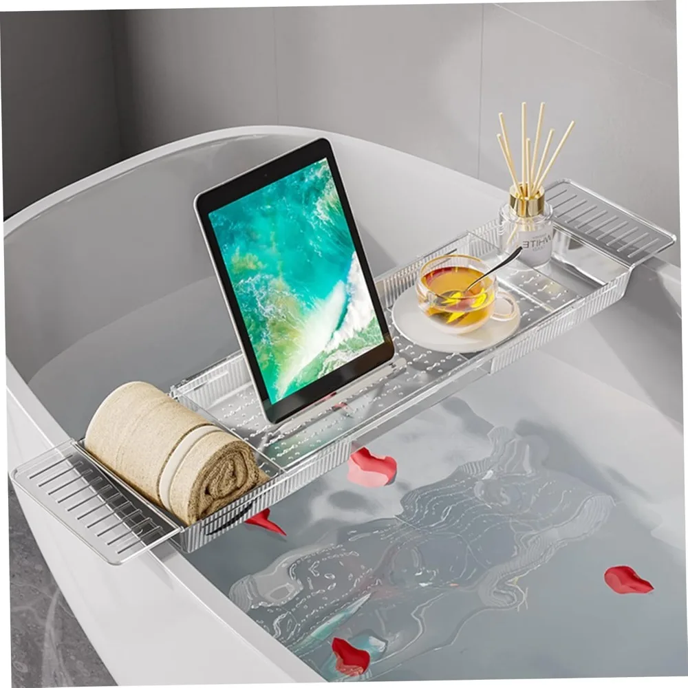 

New Adjustable Bathtub Caddy Tray Multifunctional Non-Slip Bathtub Tray Table Retractable Plastic Bathtub Rack Tray Bathroom