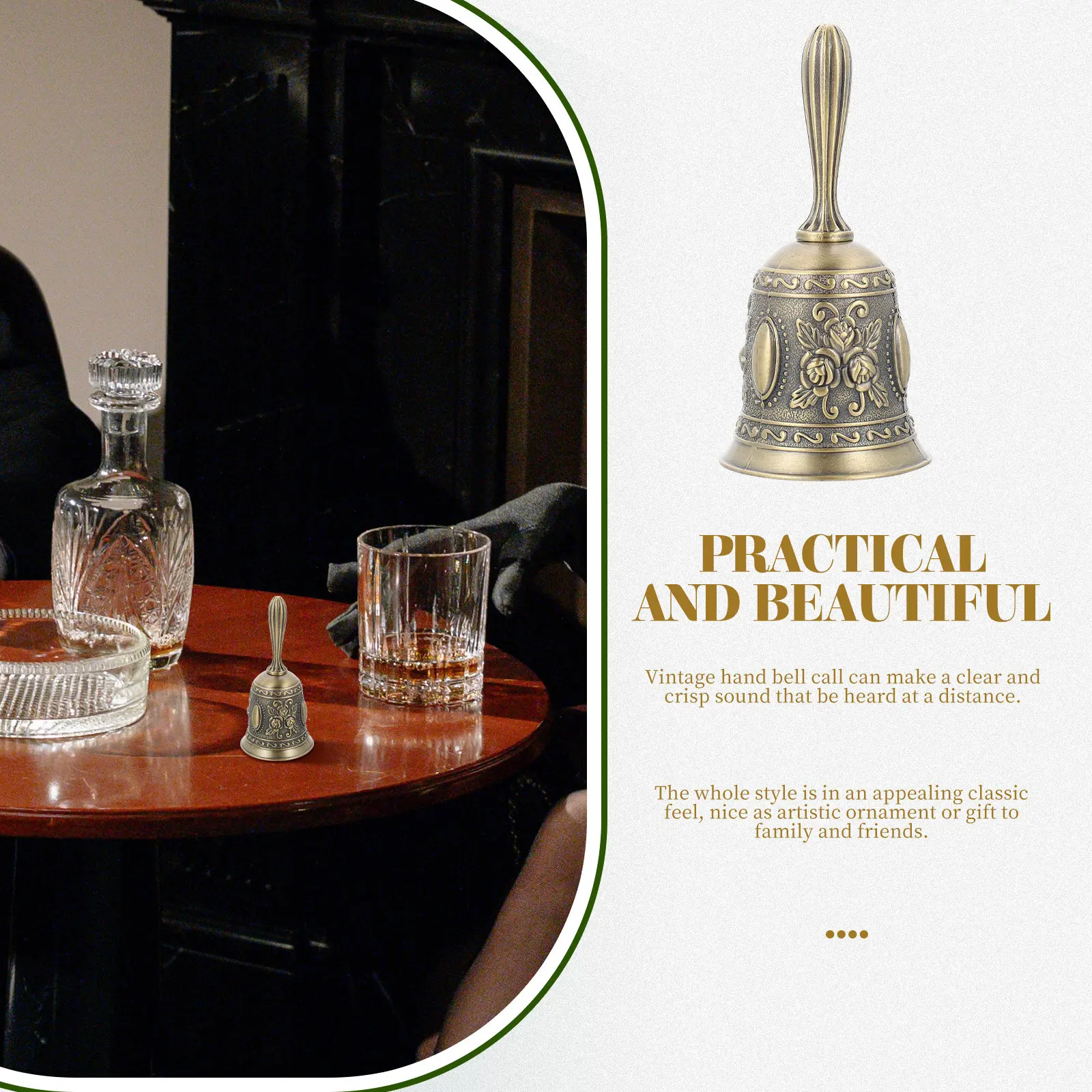 Vintage Metal Call Bell for Restaurant Bar Hotel Desktop Dining Table Decoration – Handheld Jingle Bell