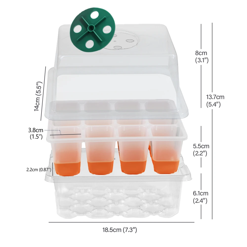 Vegetables Fruits Flowers Seed Starter Tray Kit 12-Cell Plant Germination Nursery Pot Kit for Indoor Garden Seedling Cultivation