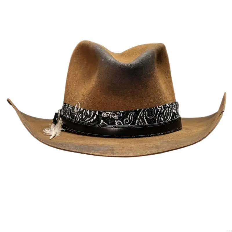 

49MB Wide Brims Wool Hat Panamas Hat Magicians Hat Cowboy Hat Stage Performers Headwear Masquerades Party Fedoras Hat Headpiece