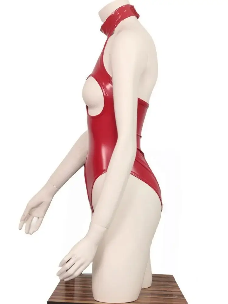 

Майка с открытой спиной и лямкой на шее, ажурный комбинезон из ПВХ с мокрым эффектом, блестящая искусственная кожа, боди без вырезов с открытой промежностью, колготки, сексуальные боди