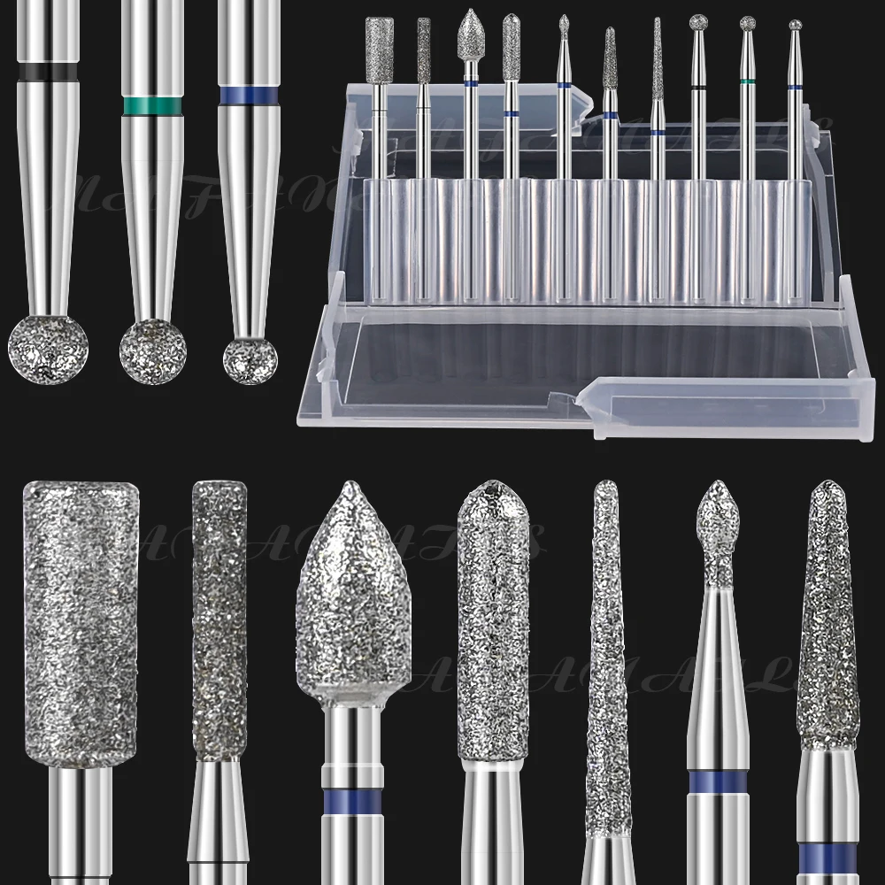 Conjunto de brocas para unhas em caixa de 10 peças: broca profissional de carboneto de tungstênio para unhas em gel acrílico polimento ferramentas removedor de cutícula