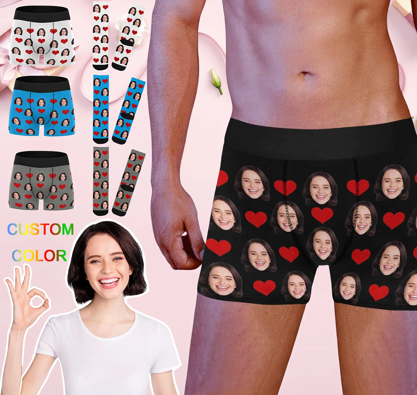 Calzoncillos tipo bóxer personalizados, regalos del Día de San Valentín para hombres, marido, novio, regalo de cumpleaños divertido, ropa interior facial personalizada para él