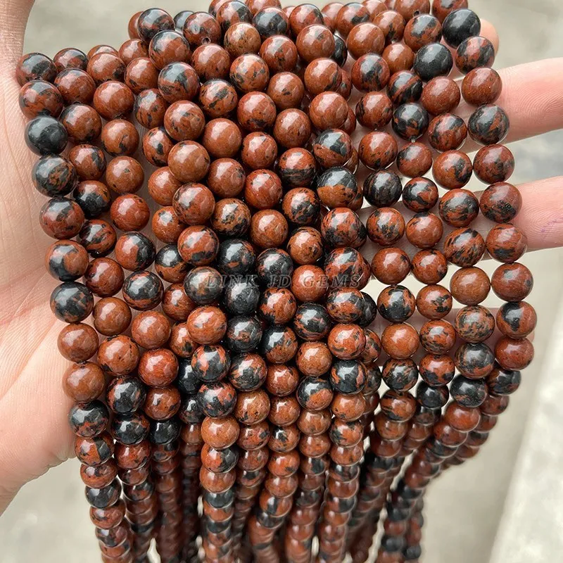 Natural Stone Golden Swan Jasper Bead Mahogany Obsidian 4 6 8 10mm Pick Size for Jewelry Making DIY Bracelet Necklace Accessory