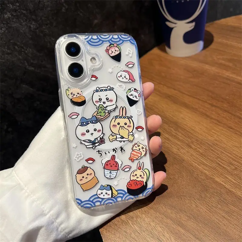 Cartoon Anime Fun Sushi Chiikawa Magnetic Bracket Phone Case New Apple 16pro/15/iPhone14/13/12/11 Anti Drop Case